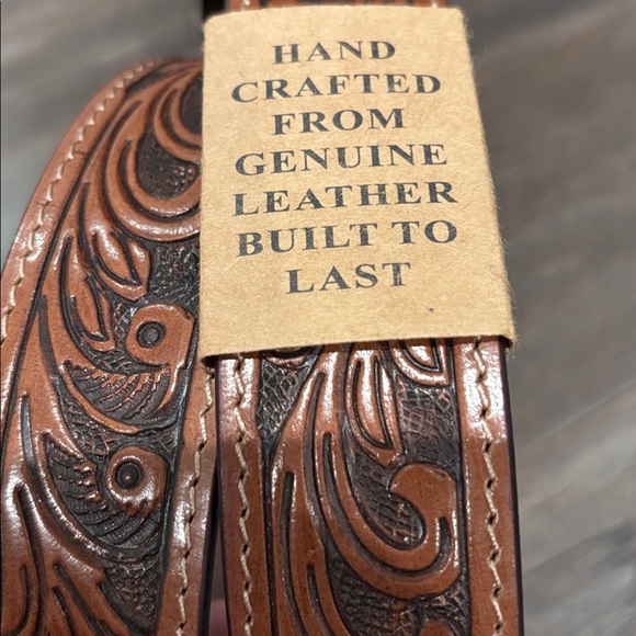 Montauk Genuine Leather Tooled Western Rodeo,filigree buckle,single stitch edge - Picture 5 of 10